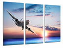 Tríptico Avion Pasajeros en el Cielo, Atardecer Mar