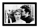 Cuadro enmarcado negro grease, blanco y negro, jhon travolta y olivia newton-jhon