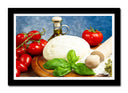 Cuadro enmarcado negro mozzarella, tomate, aceite, albahaca