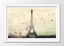 Cuadro enmarcado blanco Paisaje Ciudad Paris, Romantico Petalos Rosa, Eiffeil