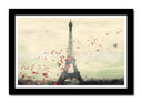 Cuadro enmarcado negro Paisaje Ciudad Paris, Romantico Petalos Rosa, Eiffeil