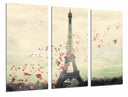 Tríptico Paisaje Ciudad Paris, Romantico Petalos Rosa, Eiffeil