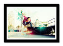 Cuadro enmarcado negro skate, urbano, multicolor