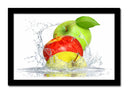 Cuadro enmarcado negro de manzanas en el agua, roja, verde, amarilla, fruta