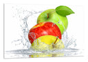 Cuadro de manzanas en el agua, roja, verde, amarilla, fruta