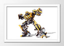 Cuadro enmarcado blanco transformer, bumblebee, coche amarillo
