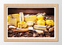 Cuadro enmarcado natural bodegon de quesos con nueces, aperitivo