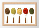 Cuadro enmarcado natural tres cucharas con especias, condimento, sabores