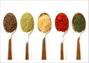 Lámina tres cucharas con especias, condimento, sabores