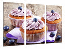 Tríptico cup-cakes, tonos morados, postre, desayuno