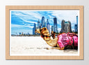 Cuadro enmarcado natural camello en la playa, ciudad e dubai