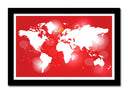 Cuadro enmarcado negro mapamundi color rojo y blanco