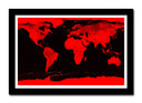 Cuadro enmarcado negro mapamundi color rojo y negro