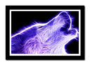 Cuadro enmarcado negro lobo aullando neon, morado en fondo negro