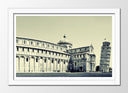 Cuadro enmarcado blanco catedral torre de pisa, ciudad de italia, sepia
