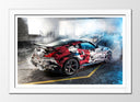 Cuadro enmarcado blanco Coche Carreras Rally Nissan Mismo, Garaje con Humo
