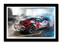 Cuadro enmarcado negro Coche Carreras Rally Nissan Mismo, Garaje con Humo