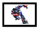 Cuadro enmarcado negro transformers, optimus prime, coche, azul y rojo