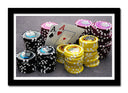 Cuadro enmarcado negro fichas de poker, cartas