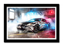 Cuadro enmarcado negro Deporte Coche Competicion Rally, Taller Humo, Carrera