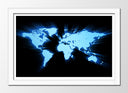 Cuadro enmarcado blanco mapamundi color negro y azul electrico