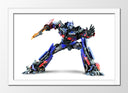 Cuadro enmarcado blanco transformer, optimus prime, coche azul y rojo