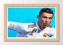 Cuadro enmarcado natural cristiano ronaldo, fondo azul, equipacion madrid