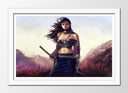 Cuadro enmarcado blanco Anime guerrea de fantasia