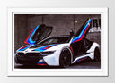 Cuadro enmarcado blanco BMW i8,azul blanco y rojo