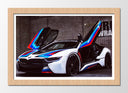 Cuadro enmarcado natural BMW i8,azul blanco y rojo