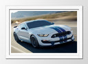 Cuadro enmarcado blanco Ford Shelby GT350,blanco con dos rallas azules