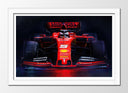 Cuadro enmarcado blanco Formula 1, Ferrari SF90 2019, Sebastian Vettel, Charles Leclerc