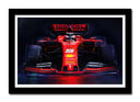 Cuadro enmarcado negro Formula 1, Ferrari SF90 2019, Sebastian Vettel, Charles Leclerc