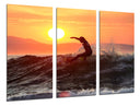 Tríptico surfista cogiendo la ola, atardecer, playa, deporte