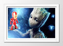 Cuadro enmarcado blanco marvel, iron man con groot