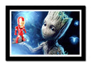 Cuadro enmarcado negro marvel, iron man con groot
