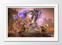 Cuadro enmarcado blanco Videojuego Monster Hunter Rise, Nintendo, Batalla, Dragón