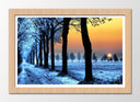 Cuadro enmarcado natural paisaje bosque helado ,atardecer,camino,naturaleza