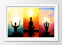 Cuadro enmarcado blanco Yoga, tres posturas, saludo al sol