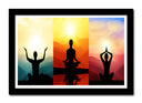 Cuadro enmarcado negro Yoga, tres posturas, saludo al sol