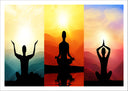 Lámina Yoga, tres posturas, saludo al sol