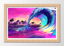 Cuadro enmarcado natural ola en la playa, surf deporte,colores llamativos