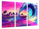 Tríptico ola en la playa, surf deporte,colores llamativos