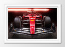 Cuadro enmarcado blanco Fórmula 1, Ferrari SF-23, Charles Leclerc, Carlos Sainz