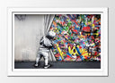 Cuadro enmarcado blanco Arte callejero, lona en la pared, banksy