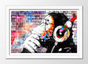 Cuadro enmarcado blanco Arte callejero, grafiti mono en colores, banksy
