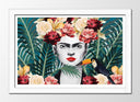 Cuadro enmarcado blanco Frida kahlo, fondo tropical, artista, mujer
