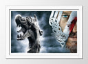 Cuadro enmarcado blanco vikingos, guerra, medieval, ragnar