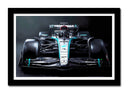 Cuadro enmarcado negro Formula 1 2024, Mercedes W15, Hamilton, Russell