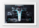 Cuadro enmarcado blanco Formula 1 2024, Mercedes W15, Hamilton, Russell